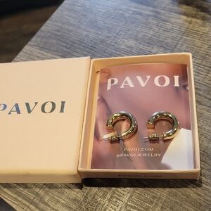 14k Plated Chunky Hoop Pierced Earrings,NIB